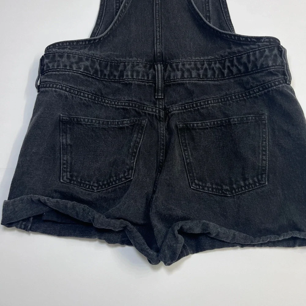Madewell Adirondack Short Overalls Washed Black Denim Size Medium Bib Shortalls - Picture 10 of 12